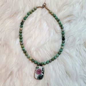 Teal beads floral necklace NEW
